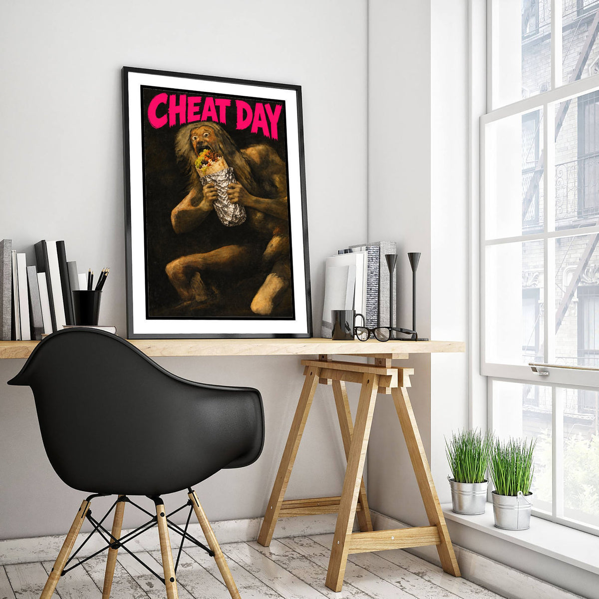Cheat Day Funny Art Print - Saturn Devouring His Son by Goya Parody Poster - Altered Classic Painting - Foodie Gift