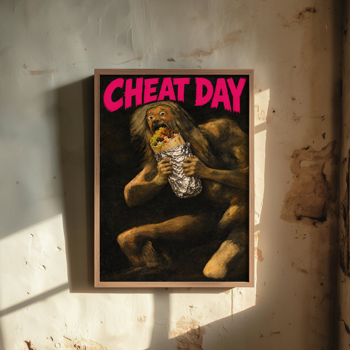 Cheat Day Funny Art Print - Saturn Devouring His Son by Goya Parody Poster - Altered Classic Painting - Foodie Gift