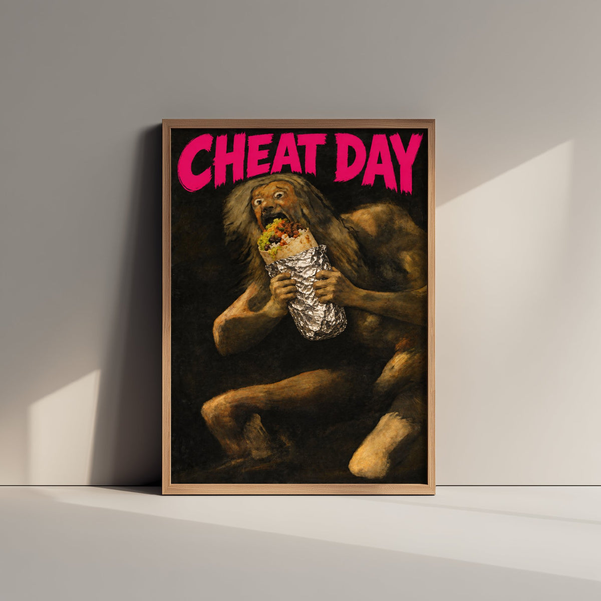 Cheat Day Funny Art Print - Saturn Devouring His Son by Goya Parody Poster - Altered Classic Painting - Foodie Gift