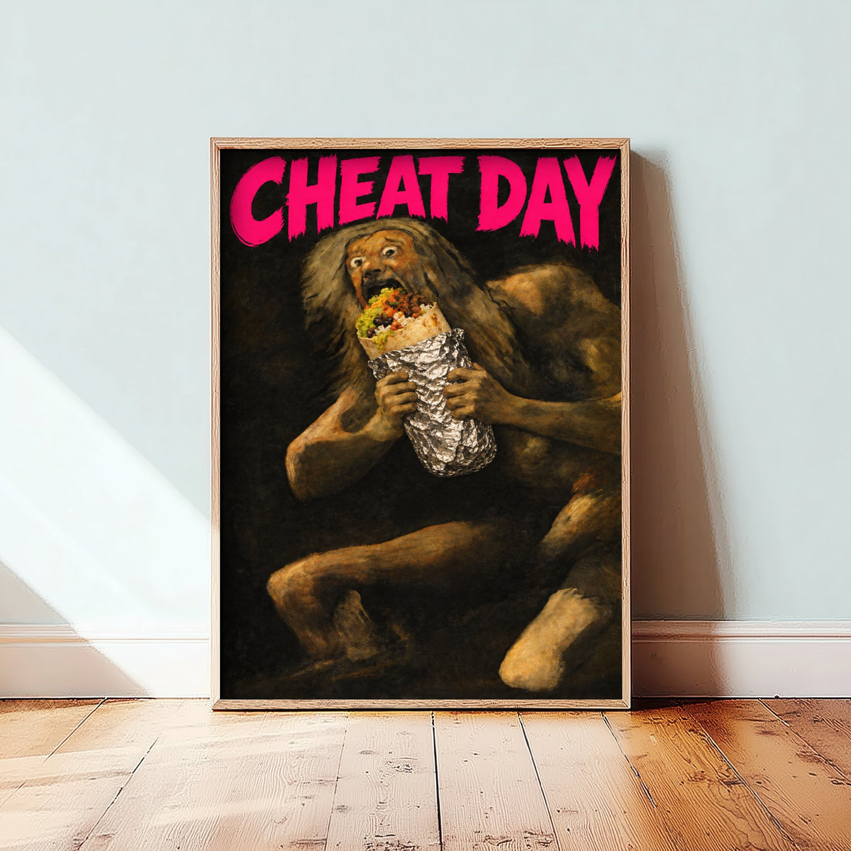 Cheat Day Funny Art Print - Saturn Devouring His Son by Goya Parody Poster - Altered Classic Painting - Foodie Gift