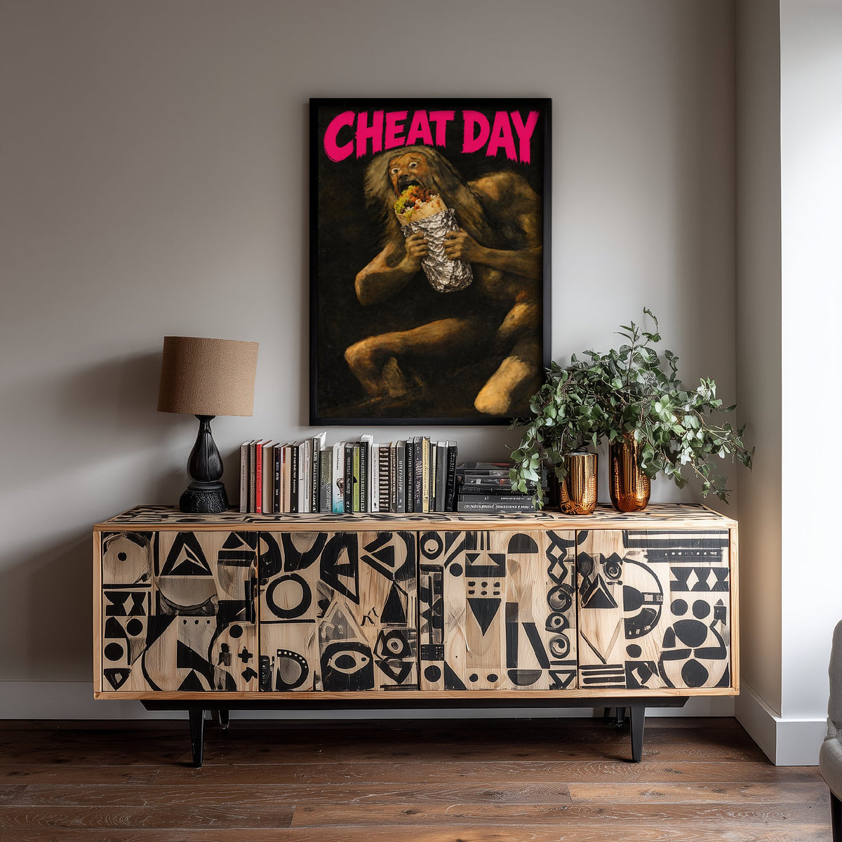 Cheat Day Funny Art Print - Saturn Devouring His Son by Goya Parody Poster - Altered Classic Painting - Foodie Gift