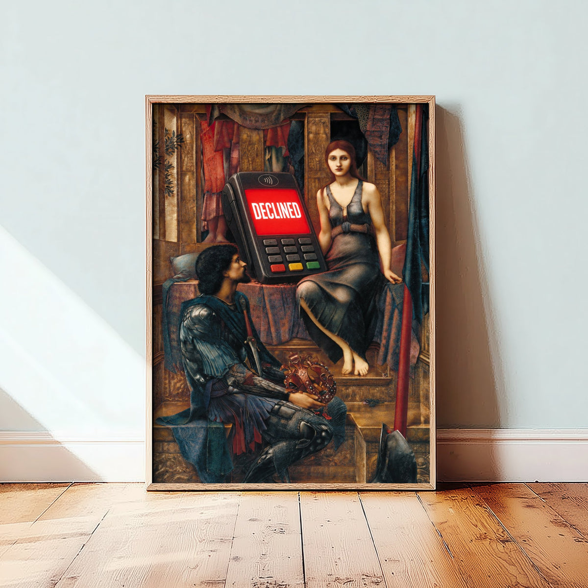 Declined Funny Art Print - King Cophetua and the Beggar Maid by Burne-Jones Parody Poster - Altered Classic Painting - Shopaholic Gift