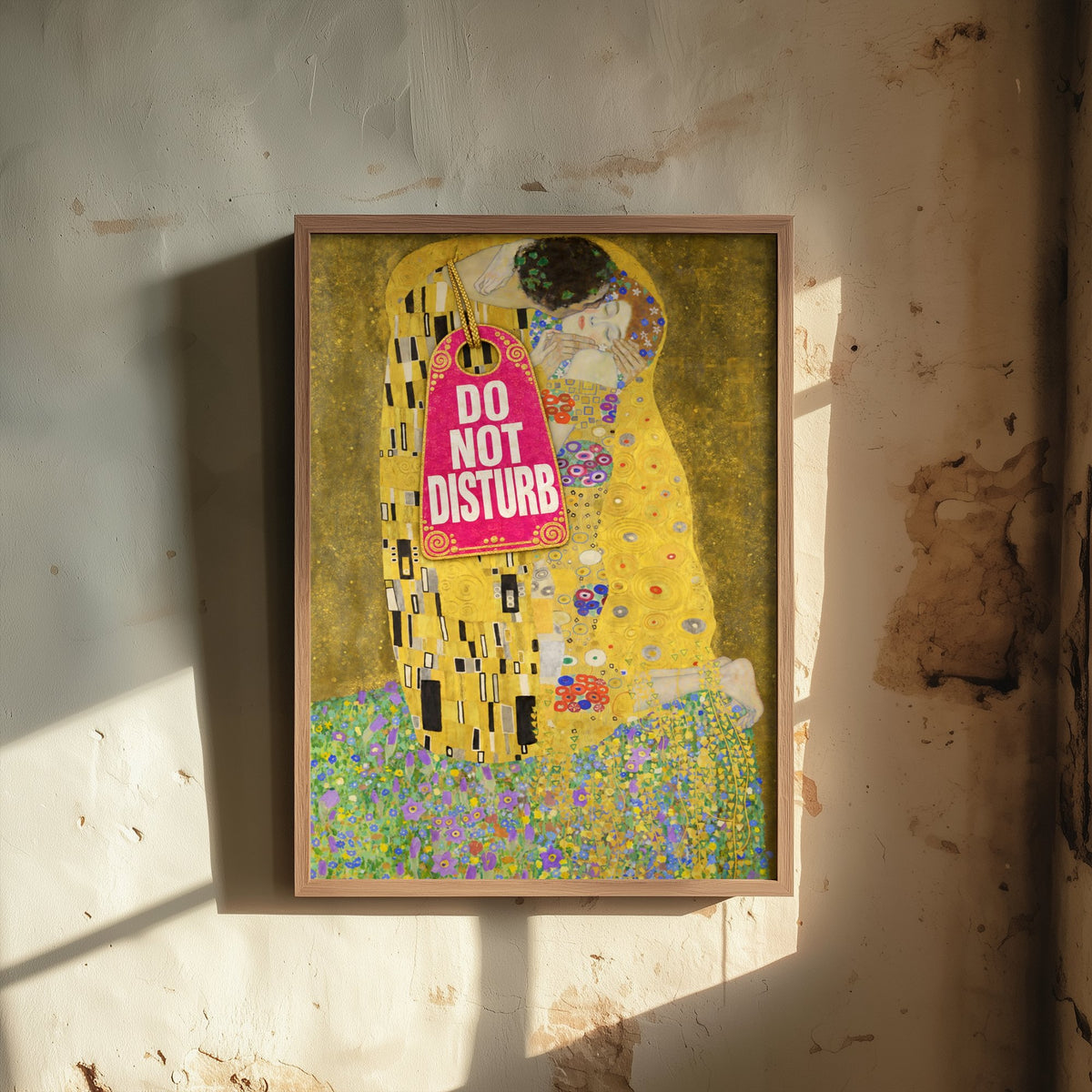 Do Not Disturb Funny Art Print - The Kiss by Klimt Parody Poster - Altered Classic Painting - Couple Gift