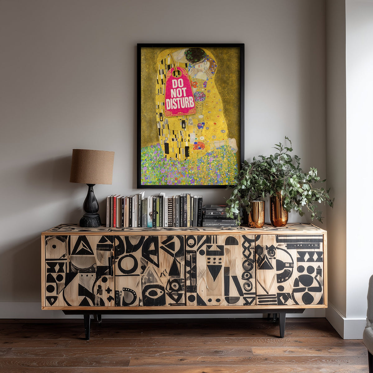 Do Not Disturb Funny Art Print - The Kiss by Klimt Parody Poster - Altered Classic Painting - Couple Gift