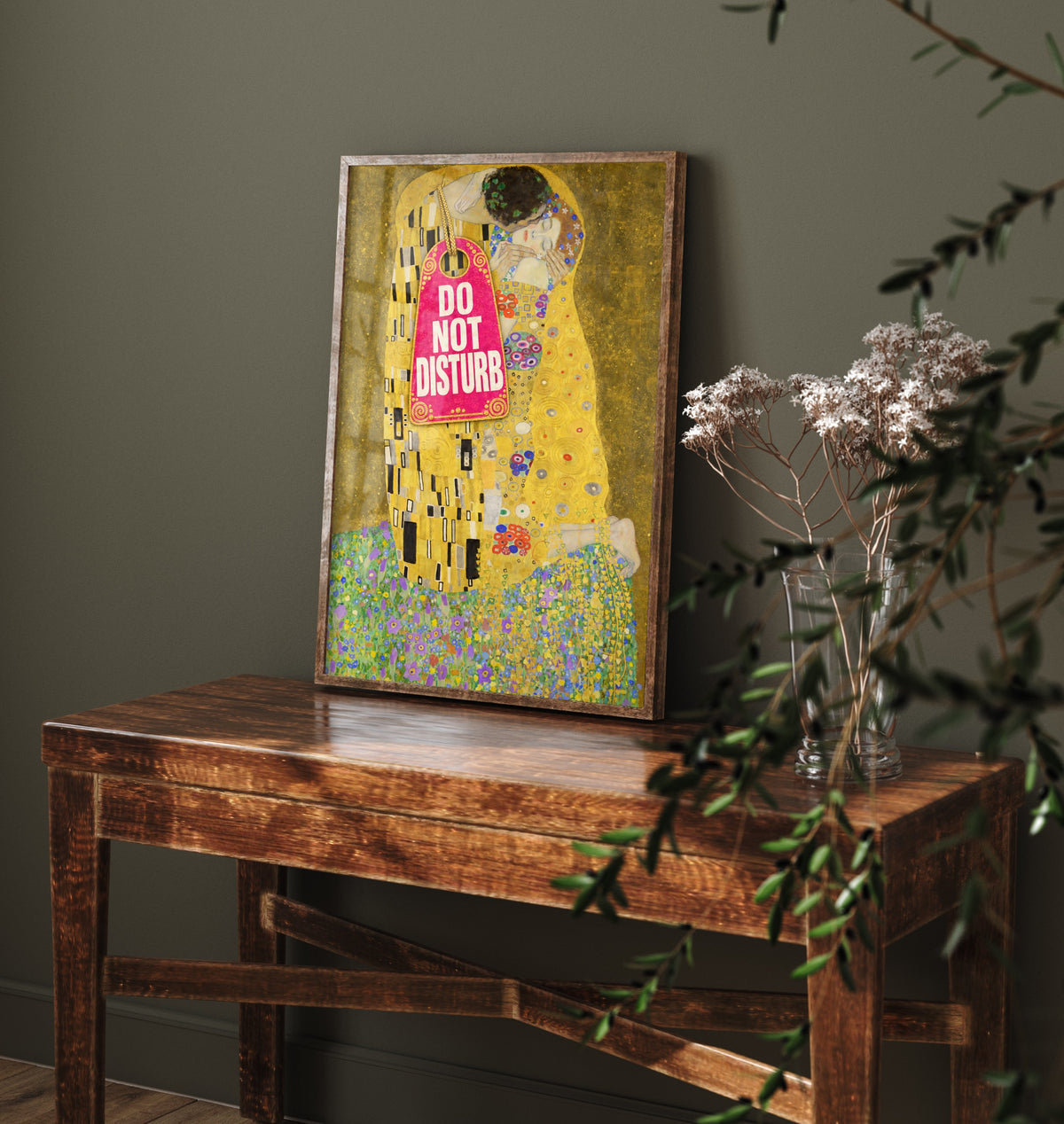 Do Not Disturb Funny Art Print - The Kiss by Klimt Parody Poster - Altered Classic Painting - Couple Gift