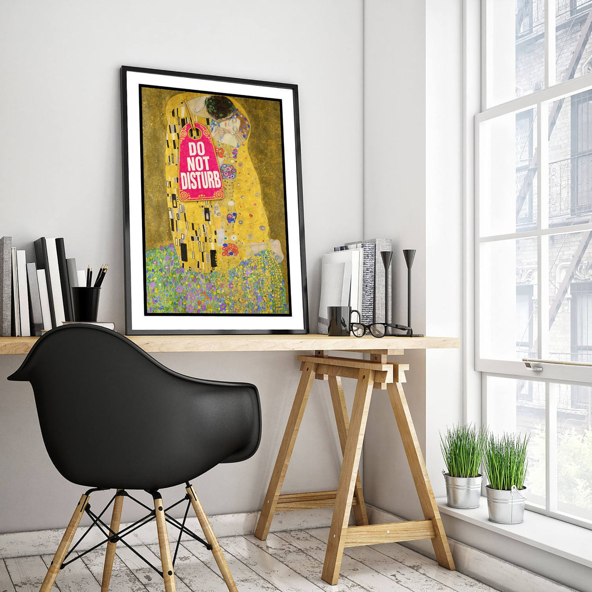 Do Not Disturb Funny Art Print - The Kiss by Klimt Parody Poster - Altered Classic Painting - Couple Gift