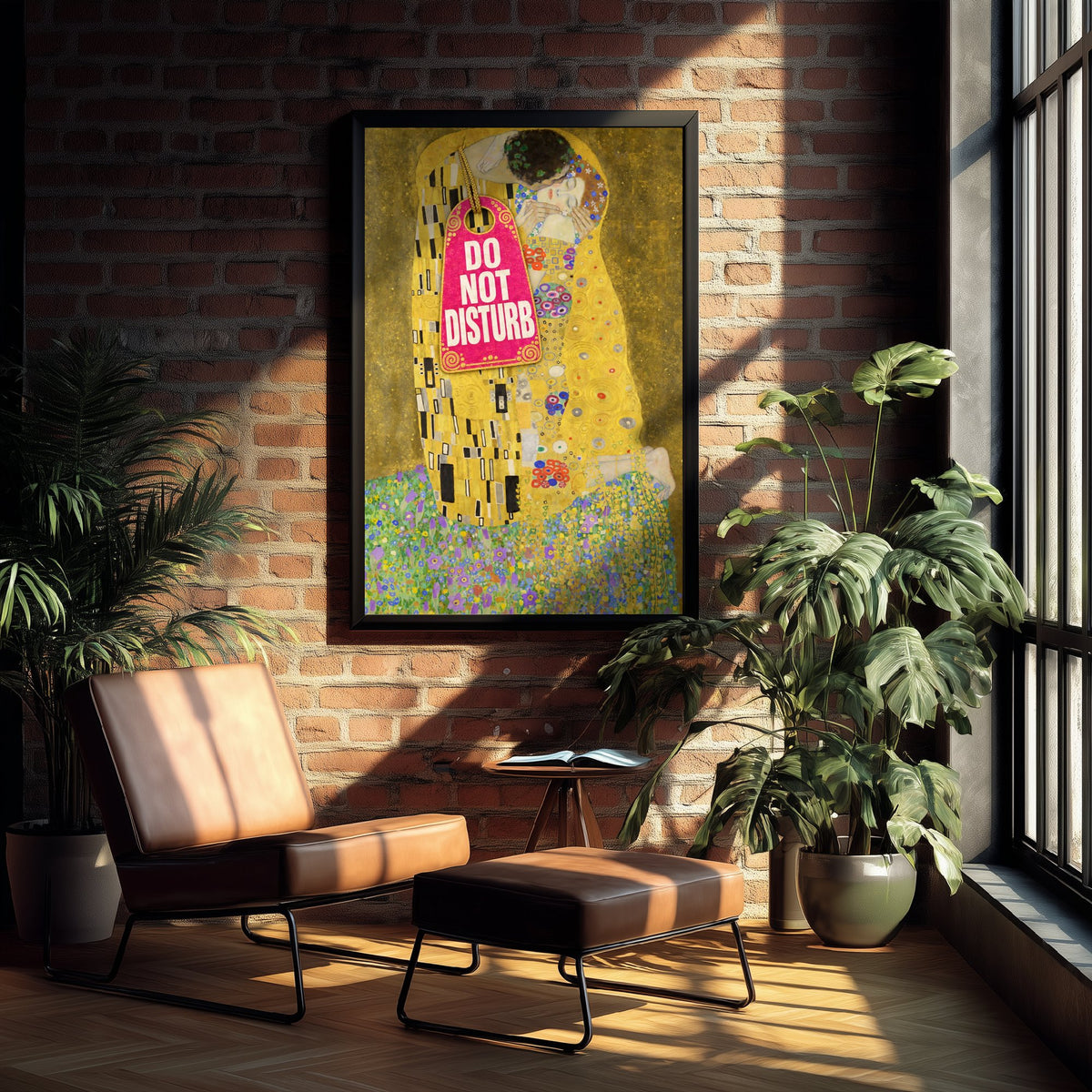 Do Not Disturb Funny Art Print - The Kiss by Klimt Parody Poster - Altered Classic Painting - Couple Gift