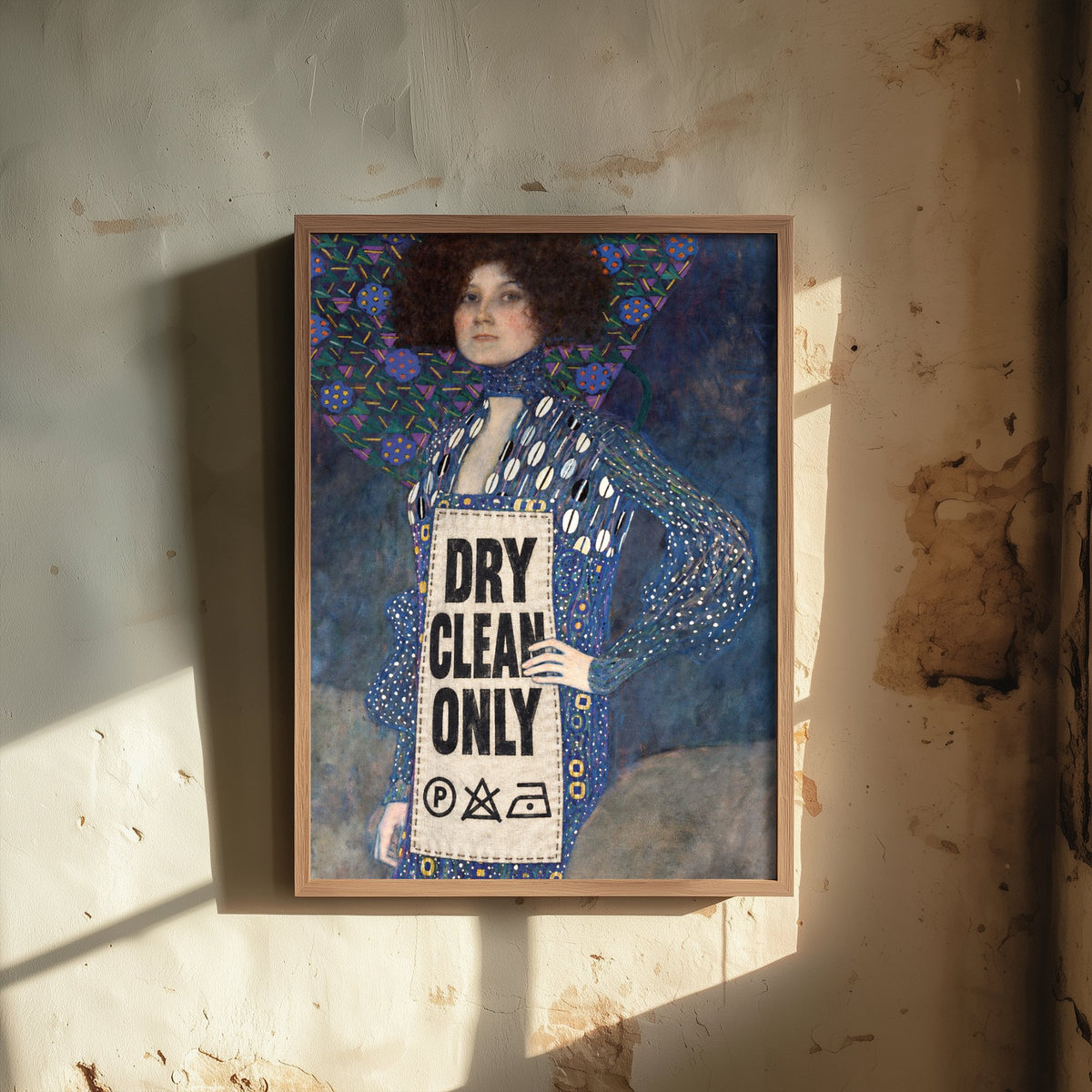 Dry Clean Only Funny Art Print - Portrait of Emilie Floge by Klimt Parody Poster - Altered Classic Painting - Fashion Lover Gift