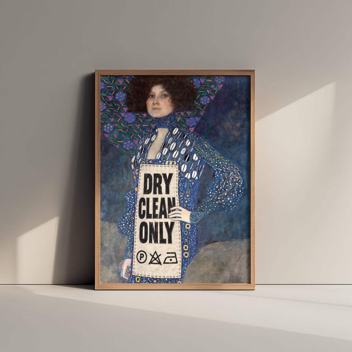Dry Clean Only Funny Art Print - Portrait of Emilie Floge by Klimt Parody Poster - Altered Classic Painting - Fashion Lover Gift