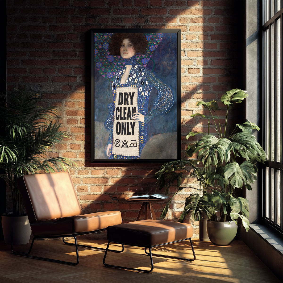 Dry Clean Only Funny Art Print - Portrait of Emilie Floge by Klimt Parody Poster - Altered Classic Painting - Fashion Lover Gift