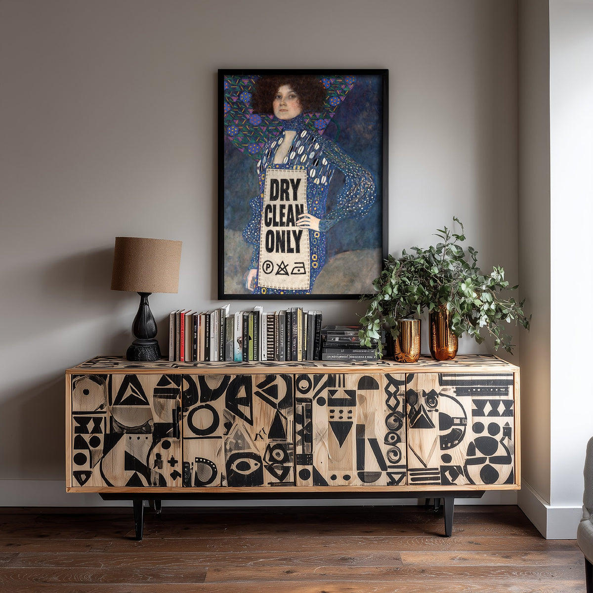 Dry Clean Only Funny Art Print - Portrait of Emilie Floge by Klimt Parody Poster - Altered Classic Painting - Fashion Lover Gift