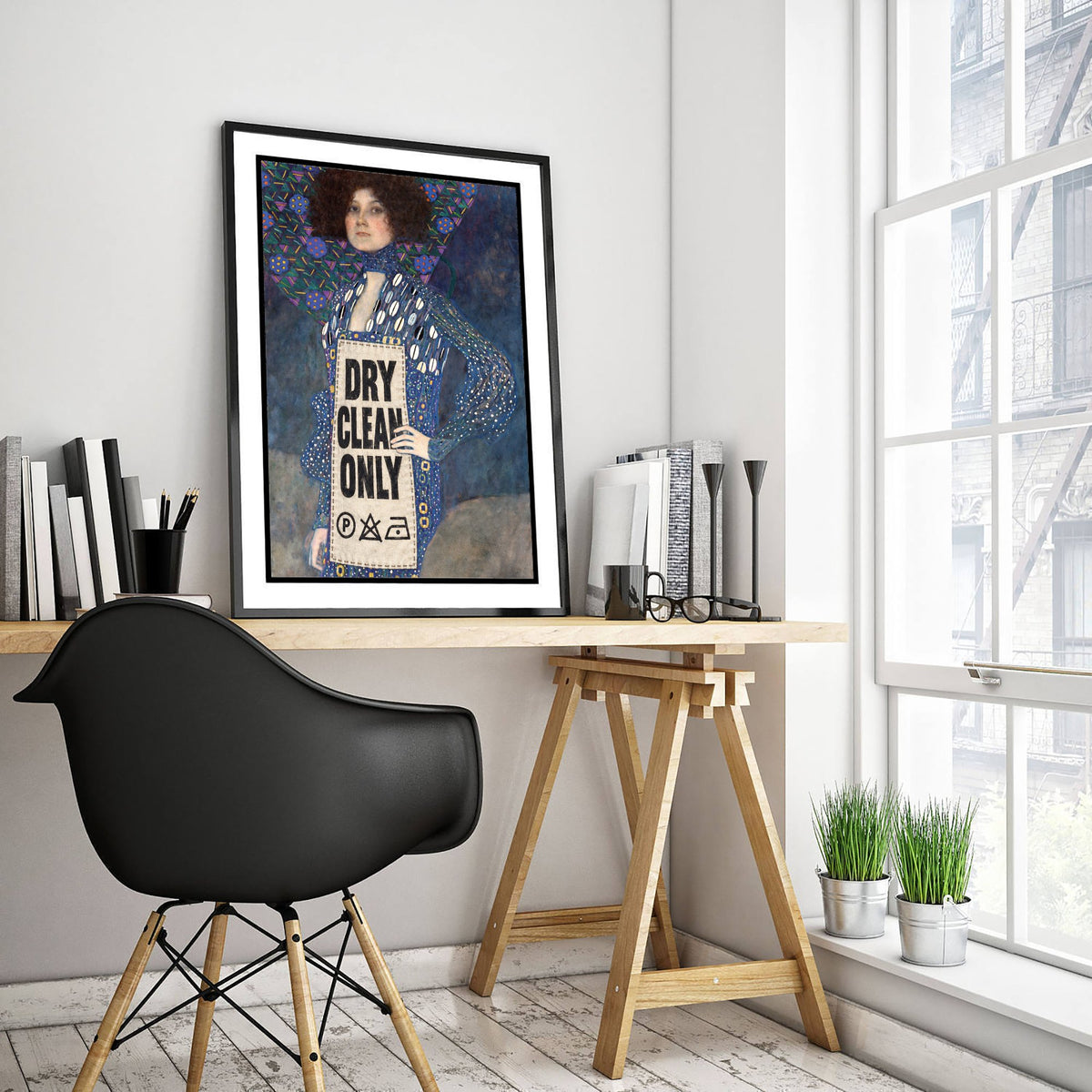 Dry Clean Only Funny Art Print - Portrait of Emilie Floge by Klimt Parody Poster - Altered Classic Painting - Fashion Lover Gift