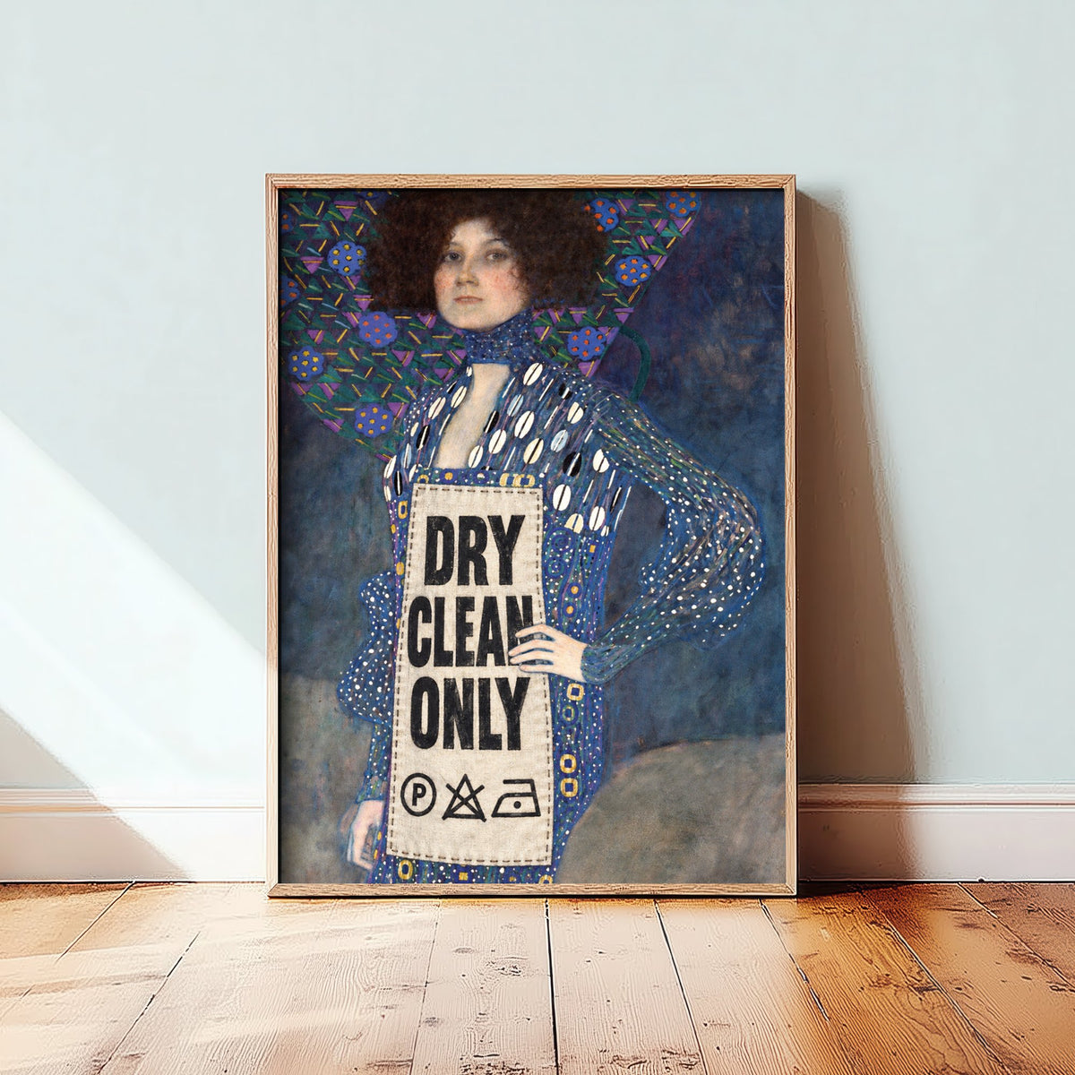Dry Clean Only Funny Art Print - Portrait of Emilie Floge by Klimt Parody Poster - Altered Classic Painting - Fashion Lover Gift