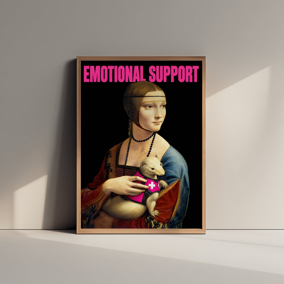 Emotional Support Funny Art Print - Lady with an Ermine by Leonardo da Vinci Parody Poster - Altered Classic Painting - Pet Lover Gift
