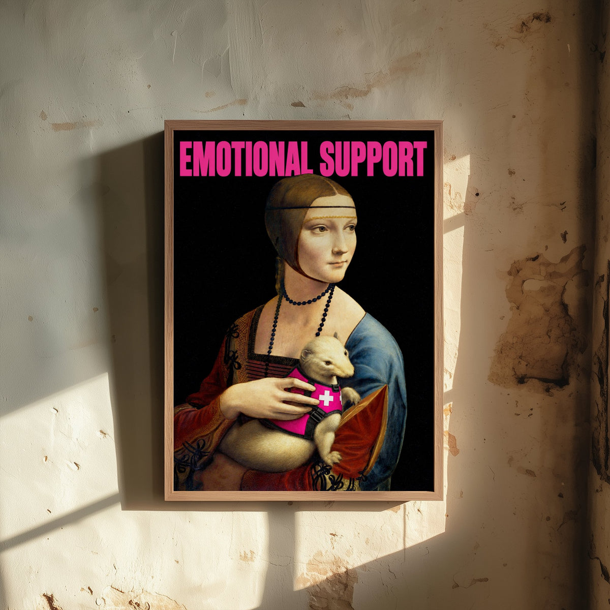 Emotional Support Funny Art Print - Lady with an Ermine by Leonardo da Vinci Parody Poster - Altered Classic Painting - Pet Lover Gift