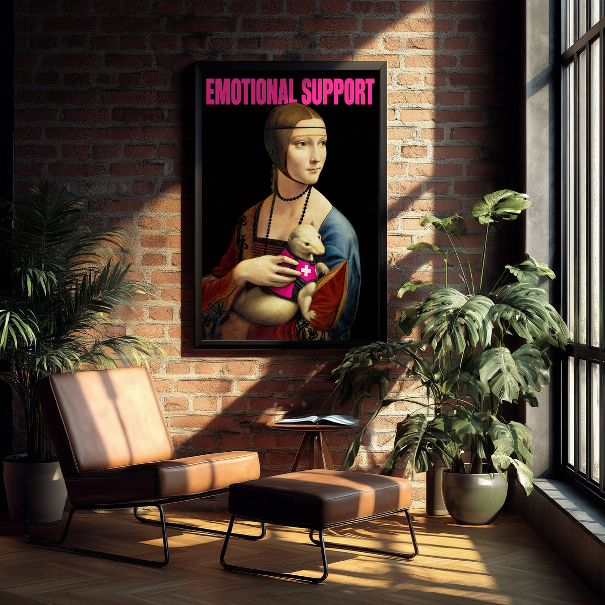 Emotional Support Funny Art Print - Lady with an Ermine by Leonardo da Vinci Parody Poster - Altered Classic Painting - Pet Lover Gift