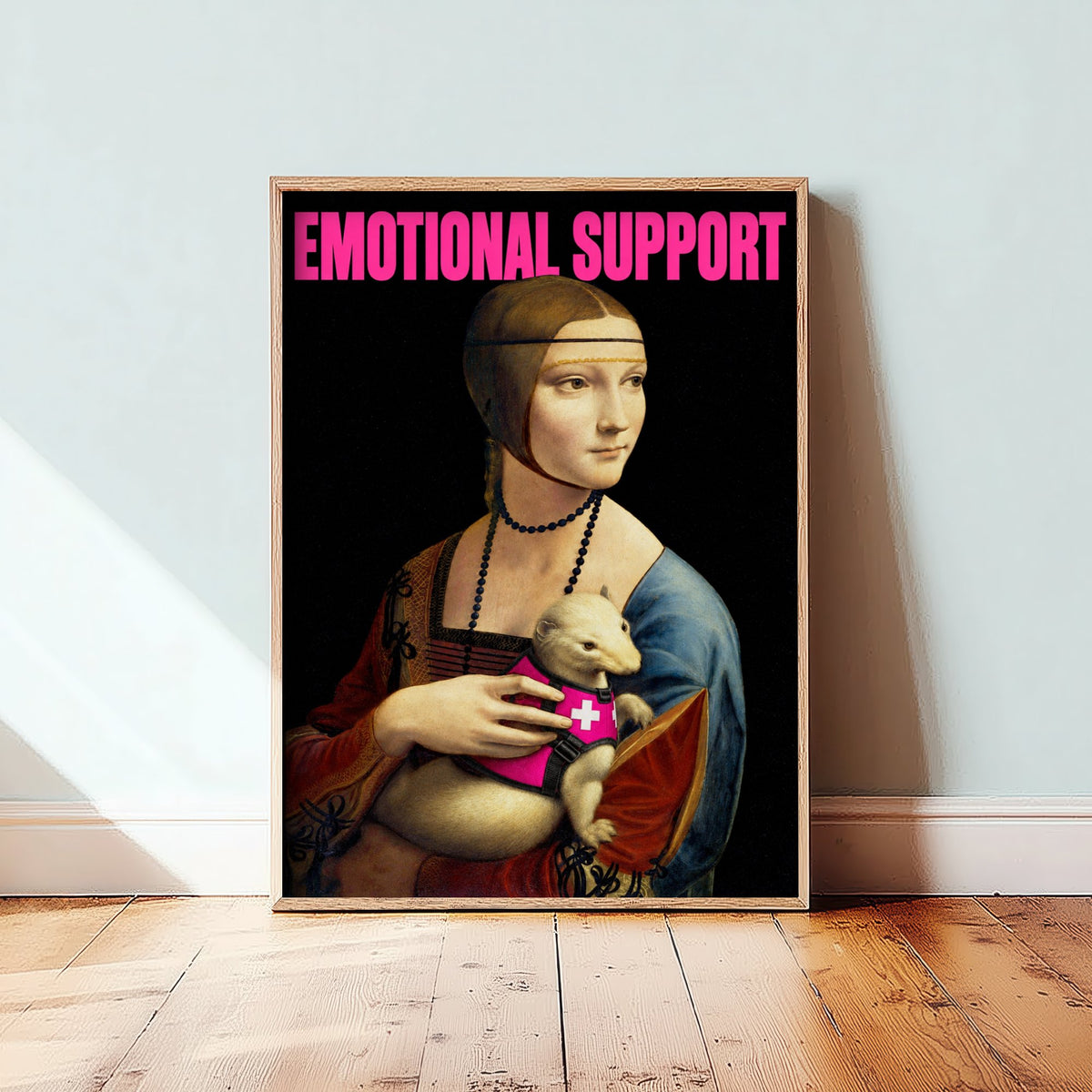 Emotional Support Funny Art Print - Lady with an Ermine by Leonardo da Vinci Parody Poster - Altered Classic Painting - Pet Lover Gift