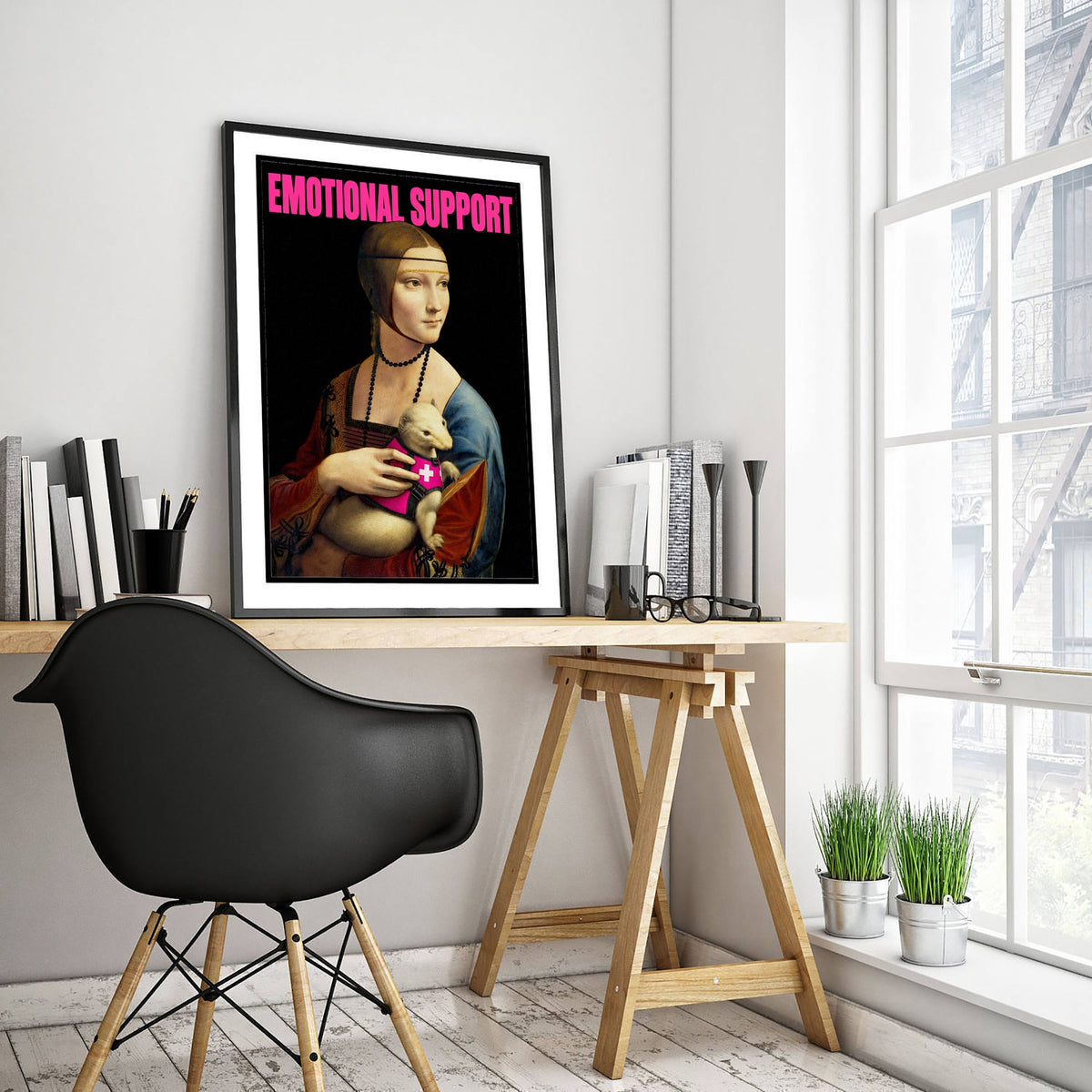 Emotional Support Funny Art Print - Lady with an Ermine by Leonardo da Vinci Parody Poster - Altered Classic Painting - Pet Lover Gift