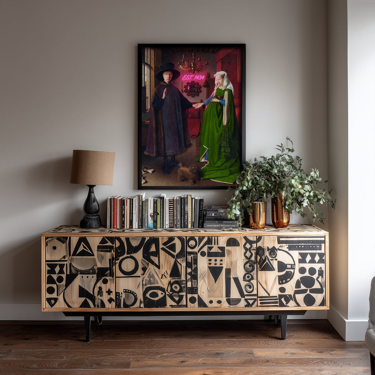 Est 1434 Funny Art Print - The Arnolfini Portrait by van Eyck Parody Poster - Altered Classic Painting - Wedding Gift