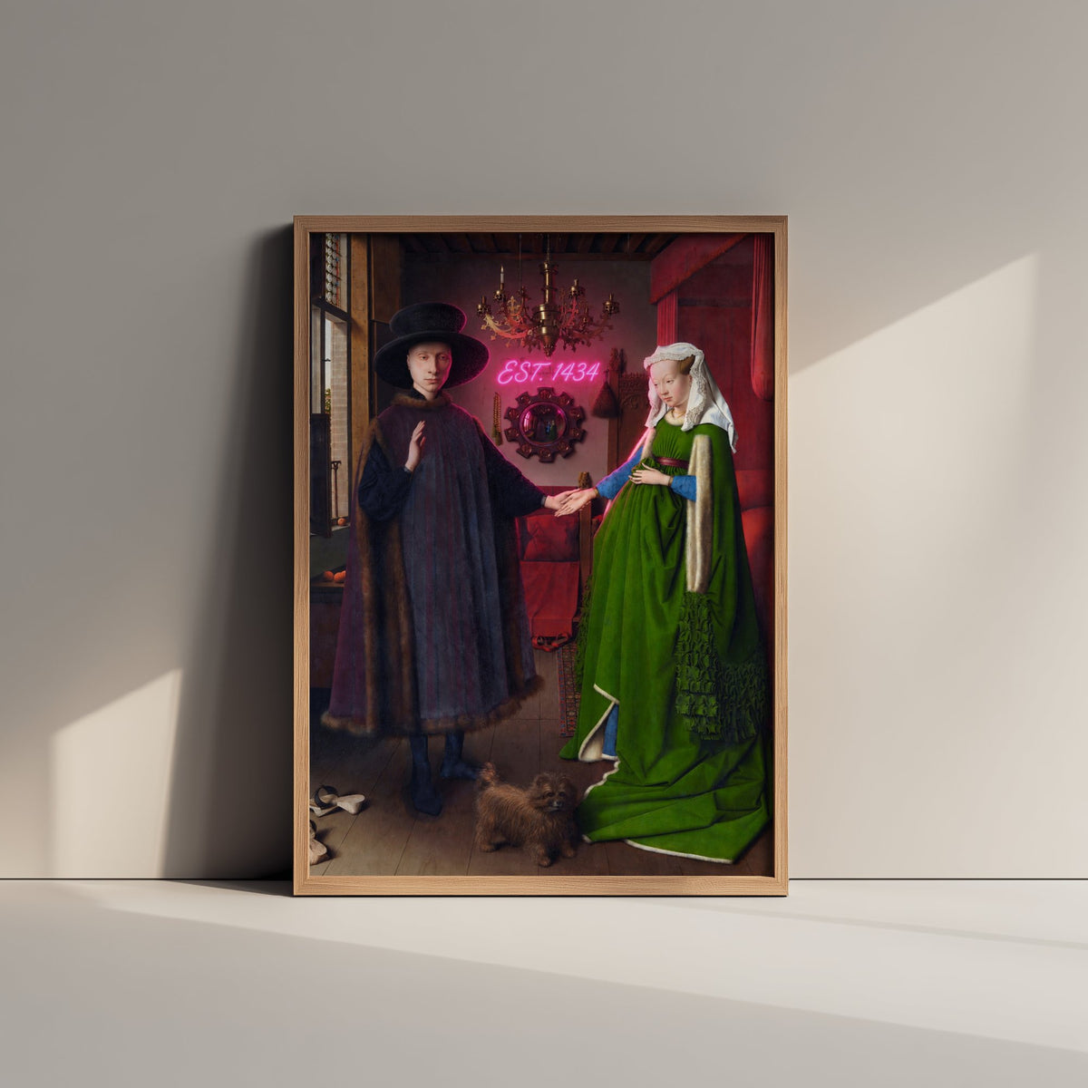 Est 1434 Funny Art Print - The Arnolfini Portrait by van Eyck Parody Poster - Altered Classic Painting - Wedding Gift