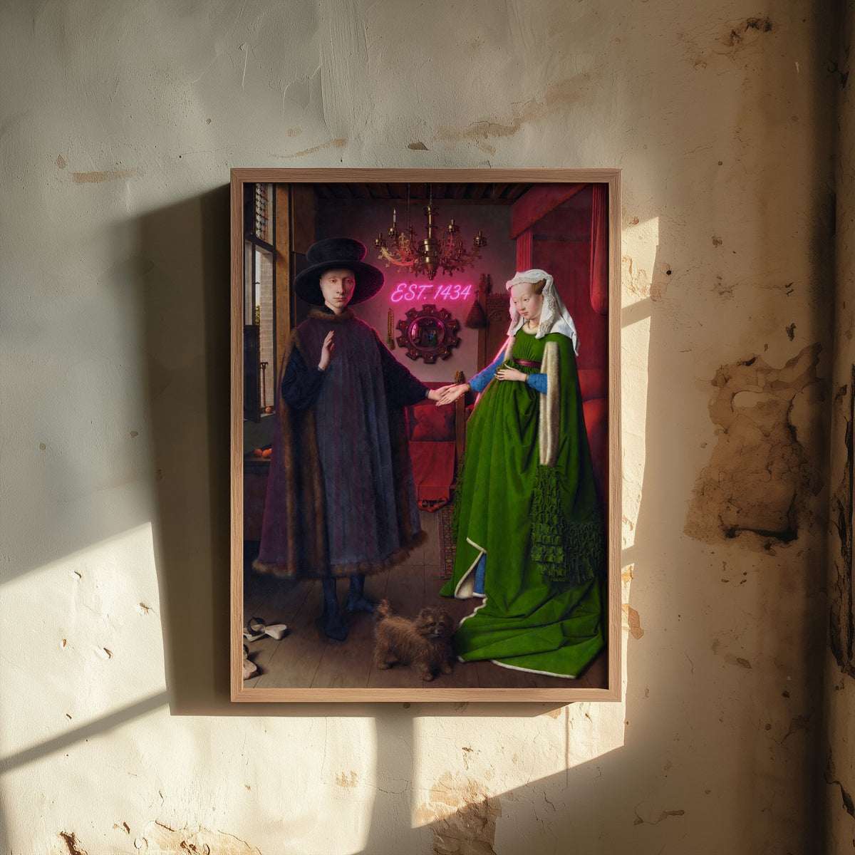 Est 1434 Funny Art Print - The Arnolfini Portrait by van Eyck Parody Poster - Altered Classic Painting - Wedding Gift