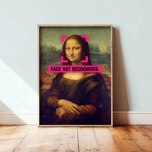 Face Not Recognised Funny Art Print - Mona Lisa by Leonardo da Vinci Parody Poster - Altered Classic Painting - Tech Lover Gift