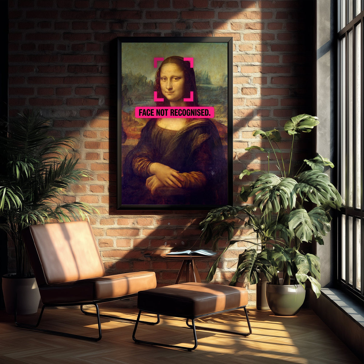 Face Not Recognised Funny Art Print - Mona Lisa by Leonardo da Vinci Parody Poster - Altered Classic Painting - Tech Lover Gift