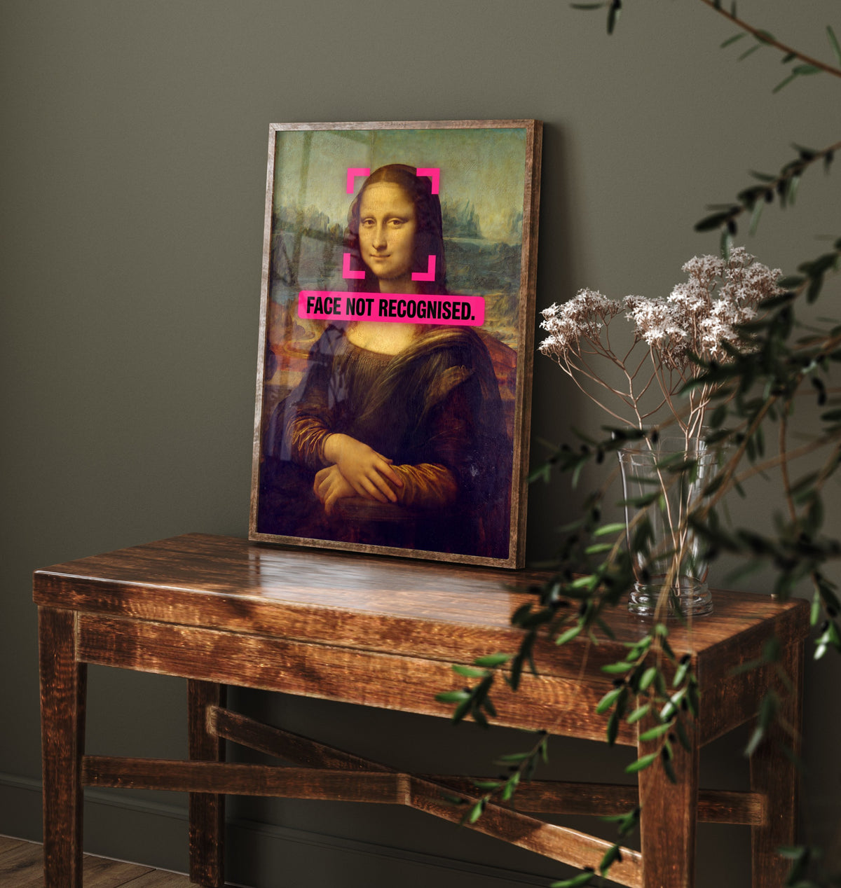 Face Not Recognised Funny Art Print - Mona Lisa by Leonardo da Vinci Parody Poster - Altered Classic Painting - Tech Lover Gift