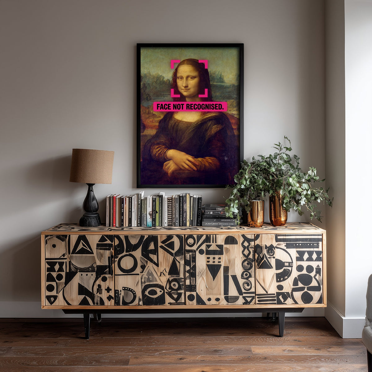 Face Not Recognised Funny Art Print - Mona Lisa by Leonardo da Vinci Parody Poster - Altered Classic Painting - Tech Lover Gift