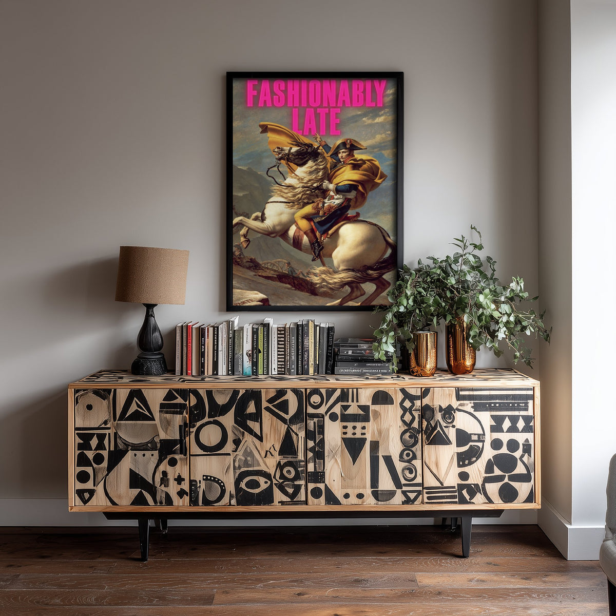 Fashionably Late Funny Art Print - Napoleon Crossing the Alps by David Parody Poster - Altered Classic Painting - Always Late Gift