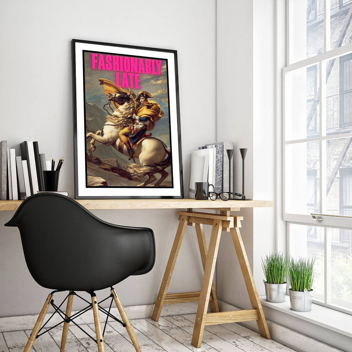Fashionably Late Funny Art Print - Napoleon Crossing the Alps by David Parody Poster - Altered Classic Painting - Always Late Gift