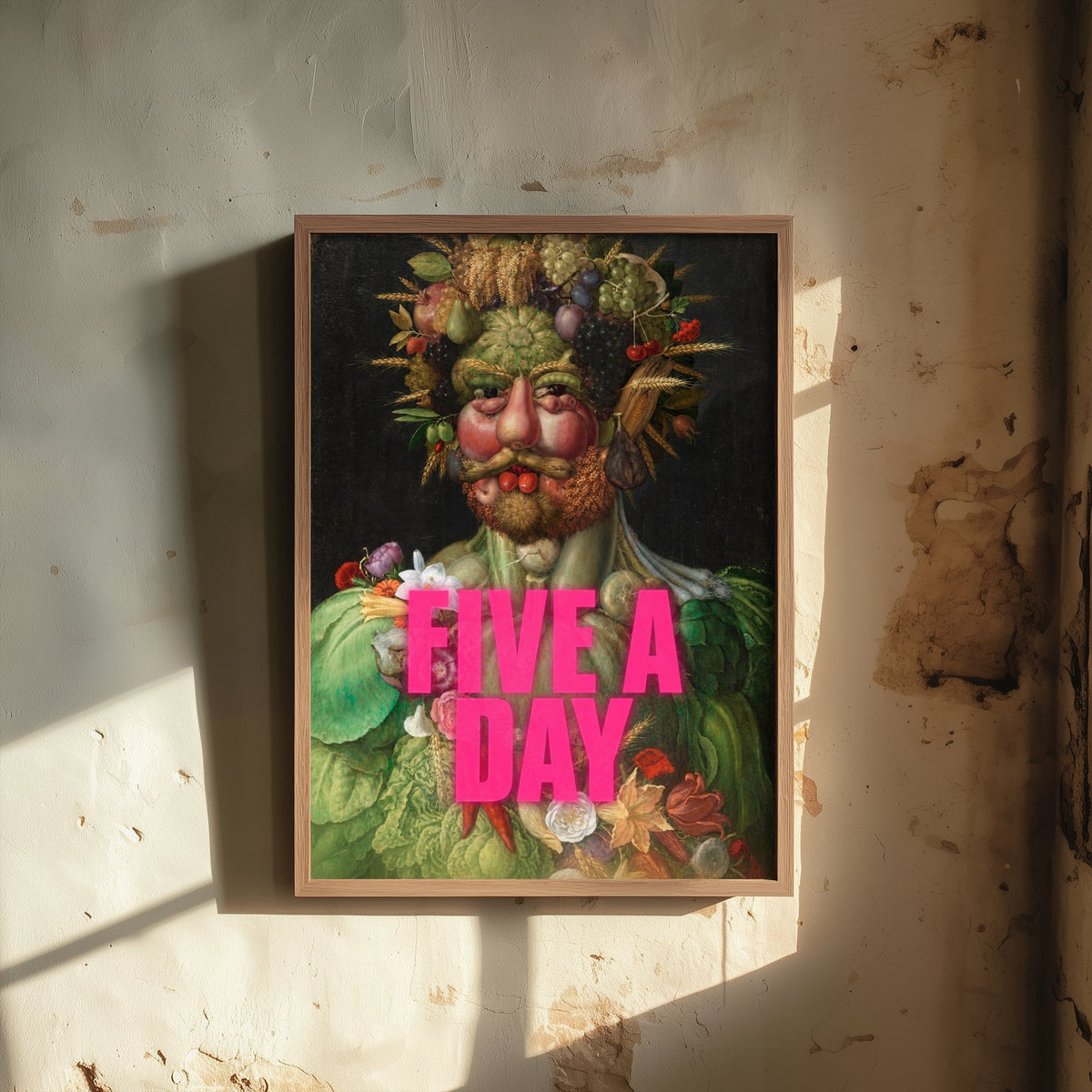 Five a Day Funny Art Print - Vertumnus by Arcimboldo Parody Poster - Altered Classic Painting - Healthy Eating Gift
