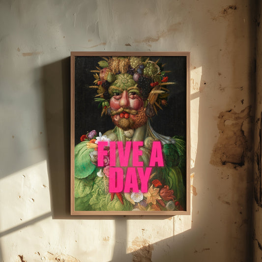Five a Day Funny Art Print - Vertumnus by Arcimboldo Parody Poster - Altered Classic Painting - Healthy Eating Gift