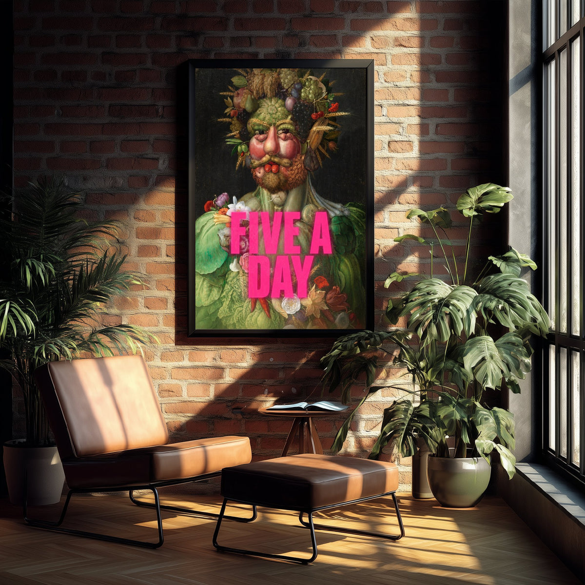 Five a Day Funny Art Print - Vertumnus by Arcimboldo Parody Poster - Altered Classic Painting - Healthy Eating Gift