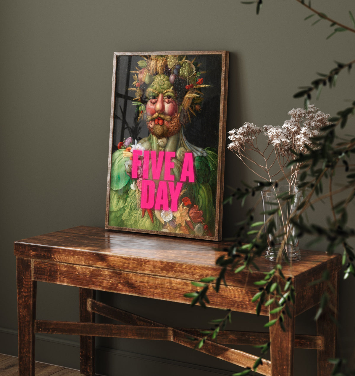 Five a Day Funny Art Print - Vertumnus by Arcimboldo Parody Poster - Altered Classic Painting - Healthy Eating Gift