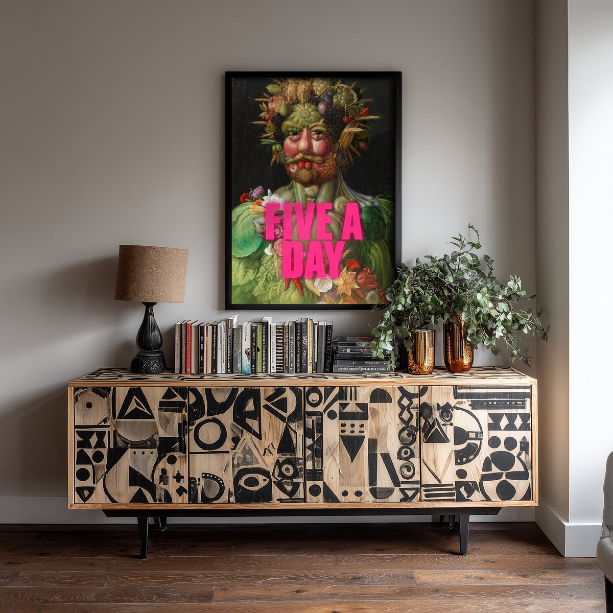 Five a Day Funny Art Print - Vertumnus by Arcimboldo Parody Poster - Altered Classic Painting - Healthy Eating Gift