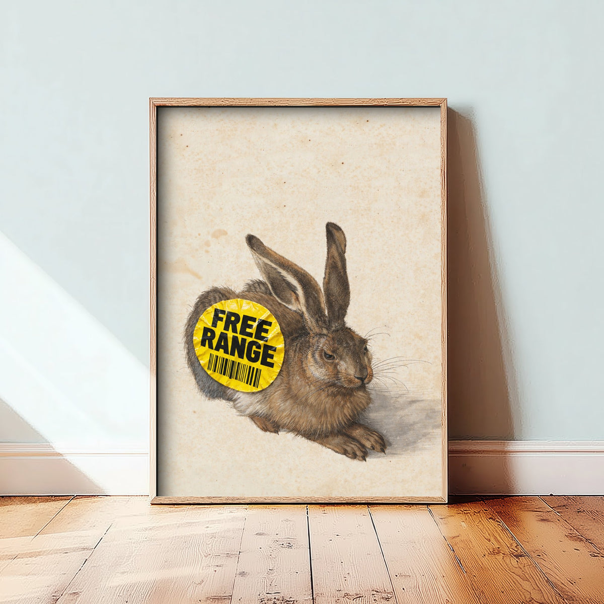 Free Range Funny Art Print - Young Hare by Durer Parody Poster - Altered Classic Watercolour - Animal Lover Gift