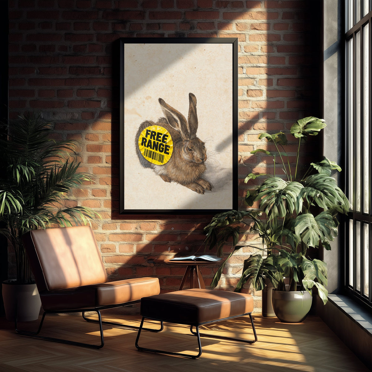 Free Range Funny Art Print - Young Hare by Durer Parody Poster - Altered Classic Watercolour - Animal Lover Gift
