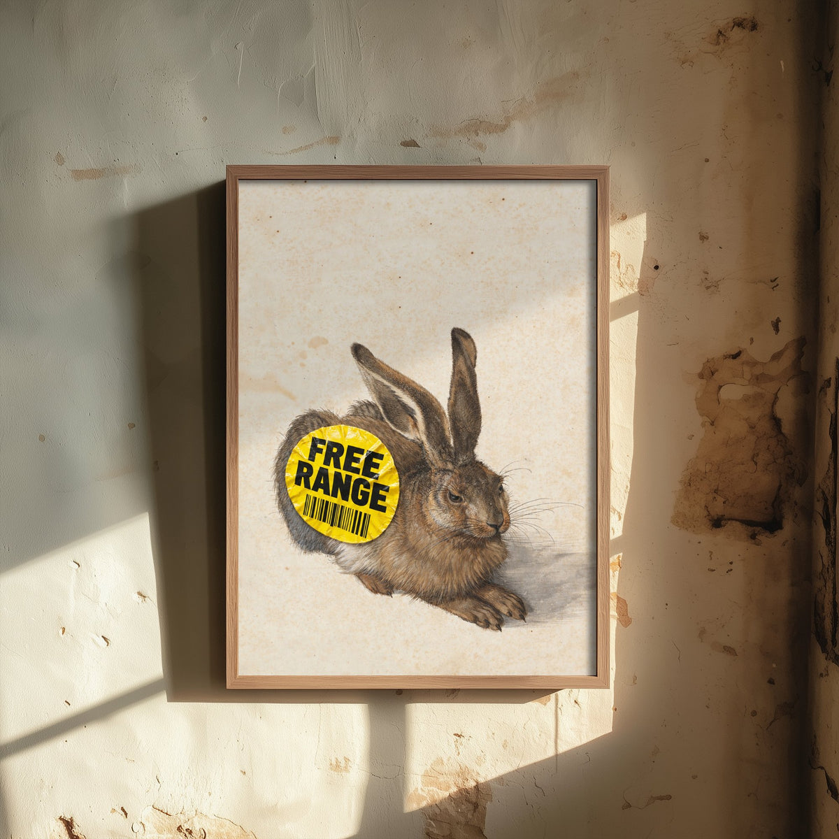Free Range Funny Art Print - Young Hare by Durer Parody Poster - Altered Classic Watercolour - Animal Lover Gift