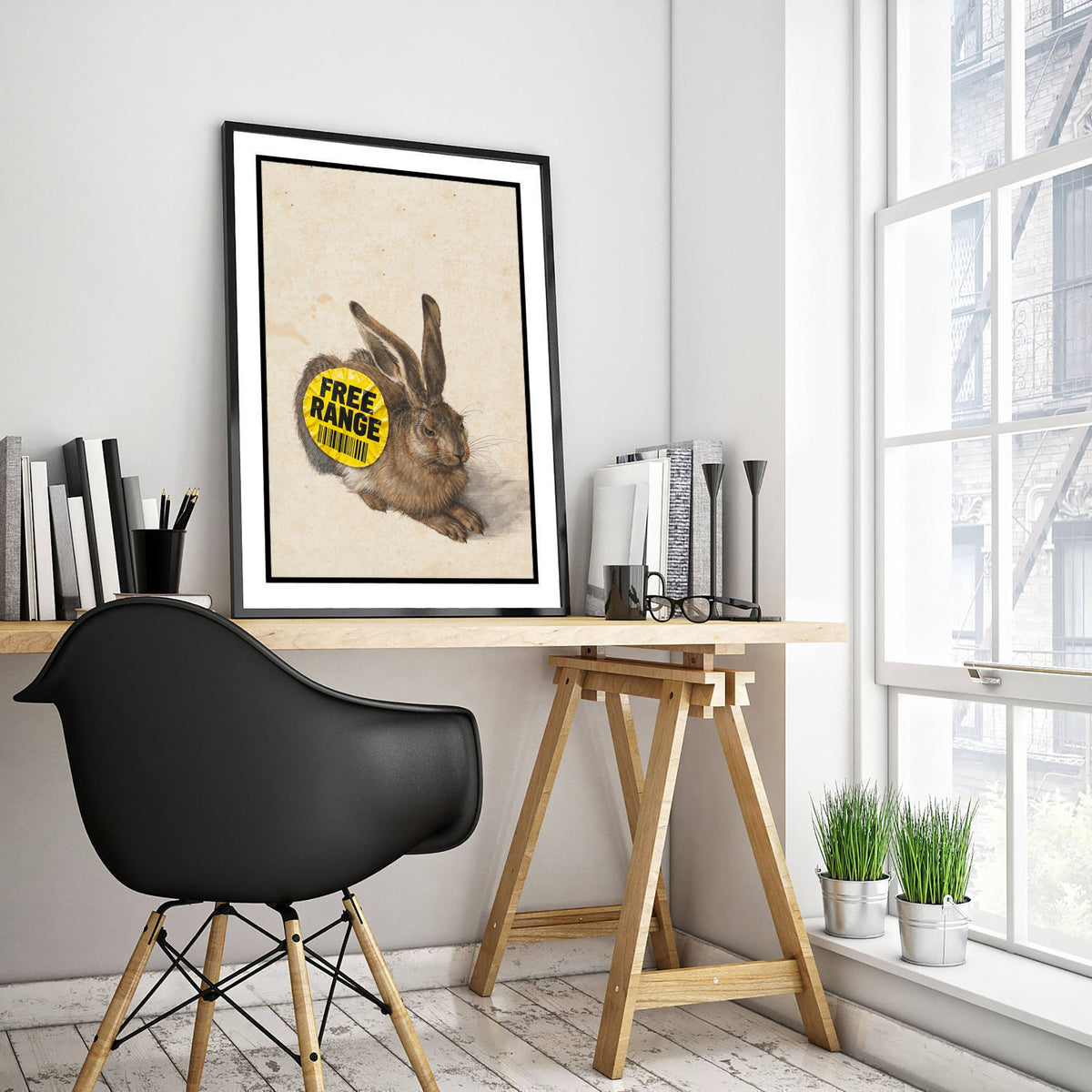 Free Range Funny Art Print - Young Hare by Durer Parody Poster - Altered Classic Watercolour - Animal Lover Gift