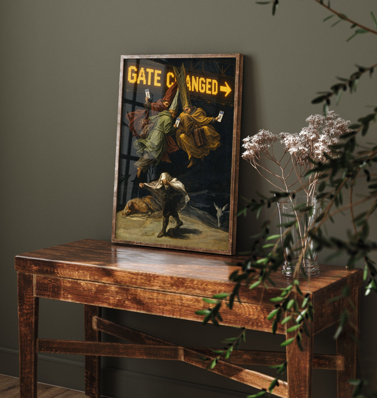 Gate Changed Funny Art Print - Witches Flight by Goya Parody Poster - Altered Classic Painting - Traveller Gift