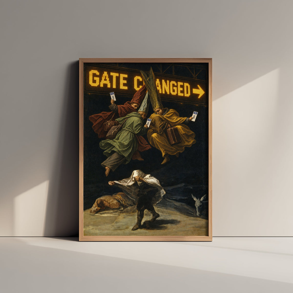 Gate Changed Funny Art Print - Witches Flight by Goya Parody Poster - Altered Classic Painting - Traveller Gift