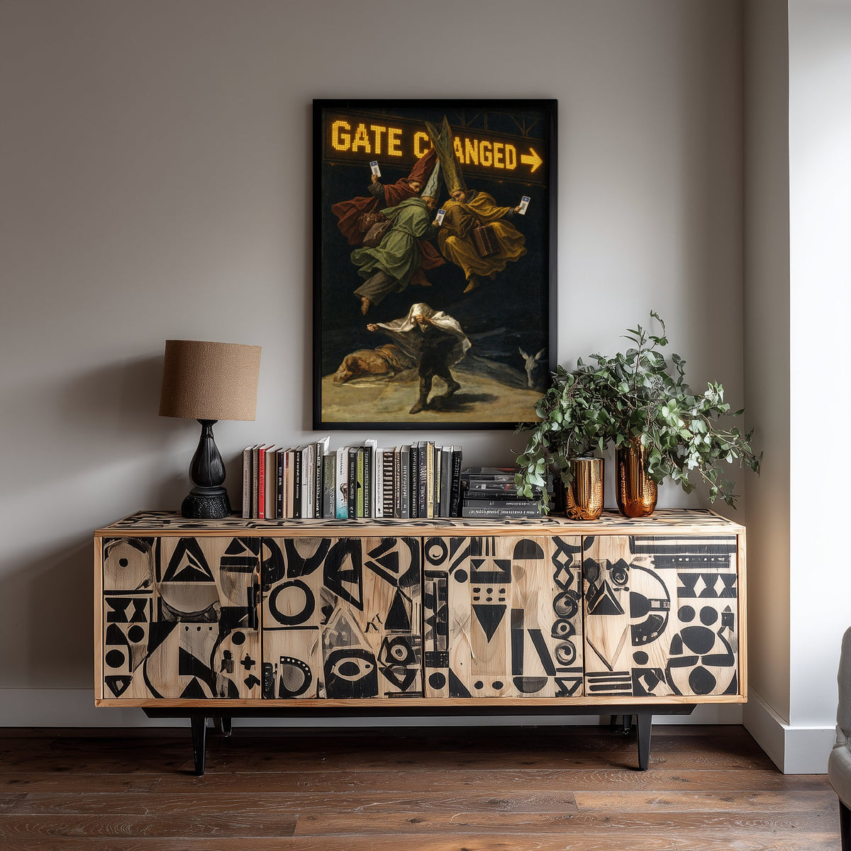 Gate Changed Funny Art Print - Witches Flight by Goya Parody Poster - Altered Classic Painting - Traveller Gift