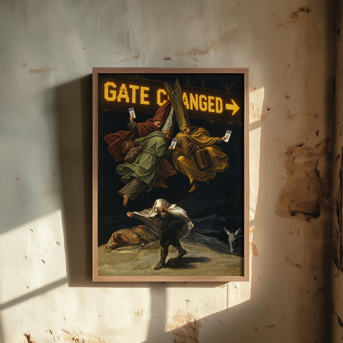 Gate Changed Funny Art Print - Witches Flight by Goya Parody Poster - Altered Classic Painting - Traveller Gift
