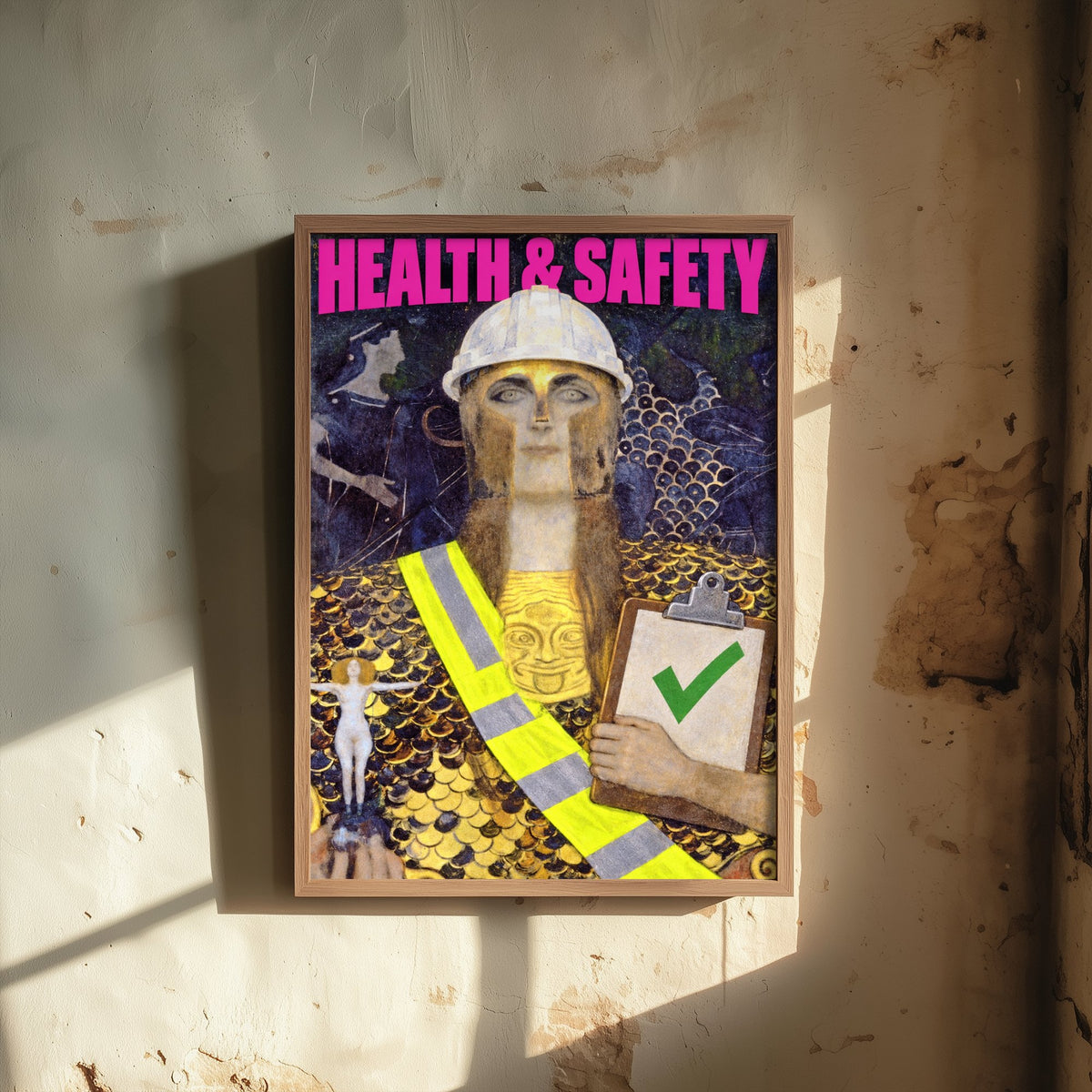 Health and Safety Funny Art Print - Pallas Athene by Klimt Parody Poster - Altered Classic Painting - Engineer Gift