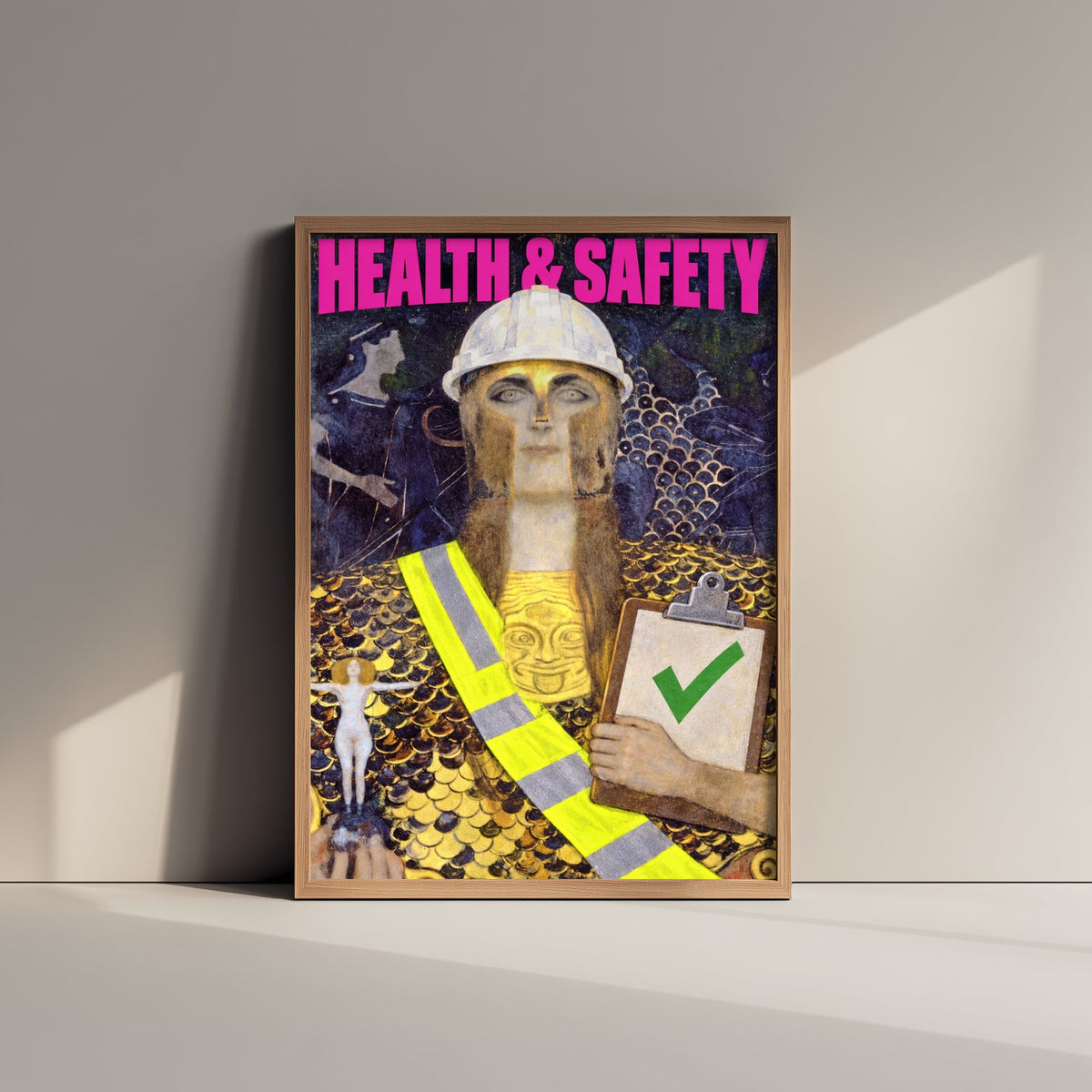 Health and Safety Funny Art Print - Pallas Athene by Klimt Parody Poster - Altered Classic Painting - Engineer Gift