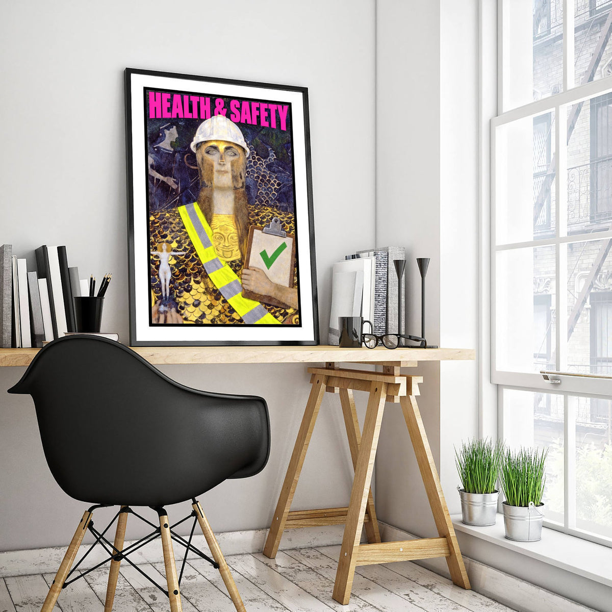 Health and Safety Funny Art Print - Pallas Athene by Klimt Parody Poster - Altered Classic Painting - Engineer Gift