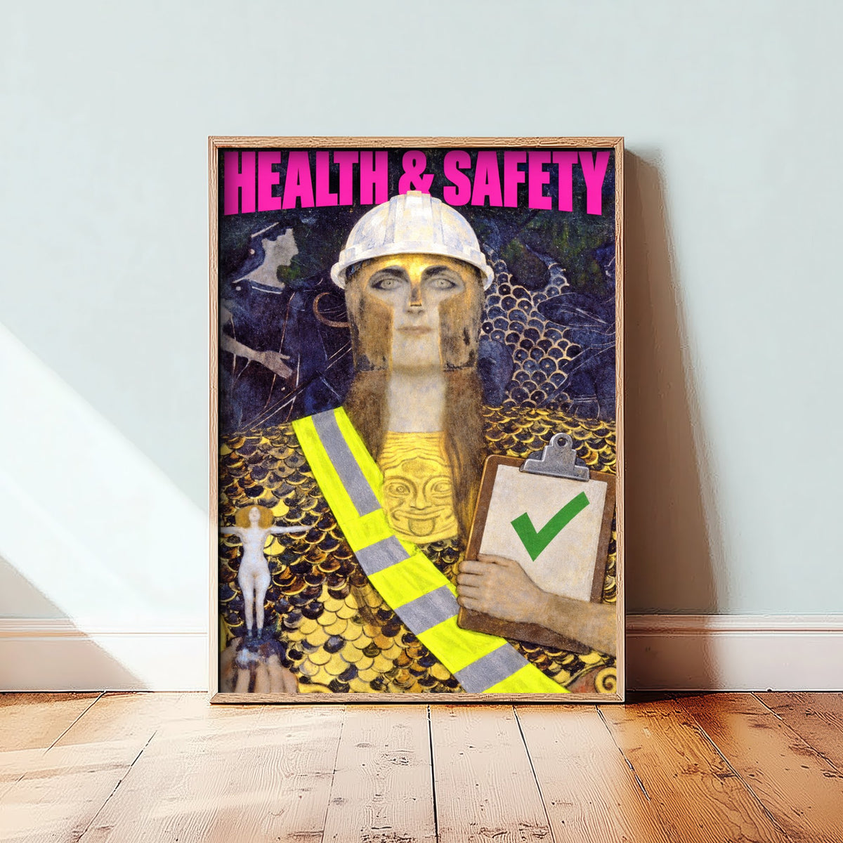 Health and Safety Funny Art Print - Pallas Athene by Klimt Parody Poster - Altered Classic Painting - Engineer Gift
