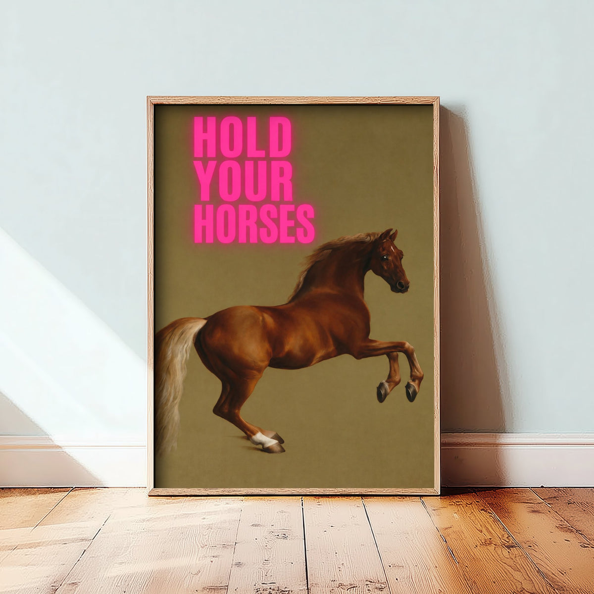 Hold Your Horses Funny Art Print - Whistlejacket by Stubbs Parody Poster - Altered Classic Painting - Horse Lover Gift