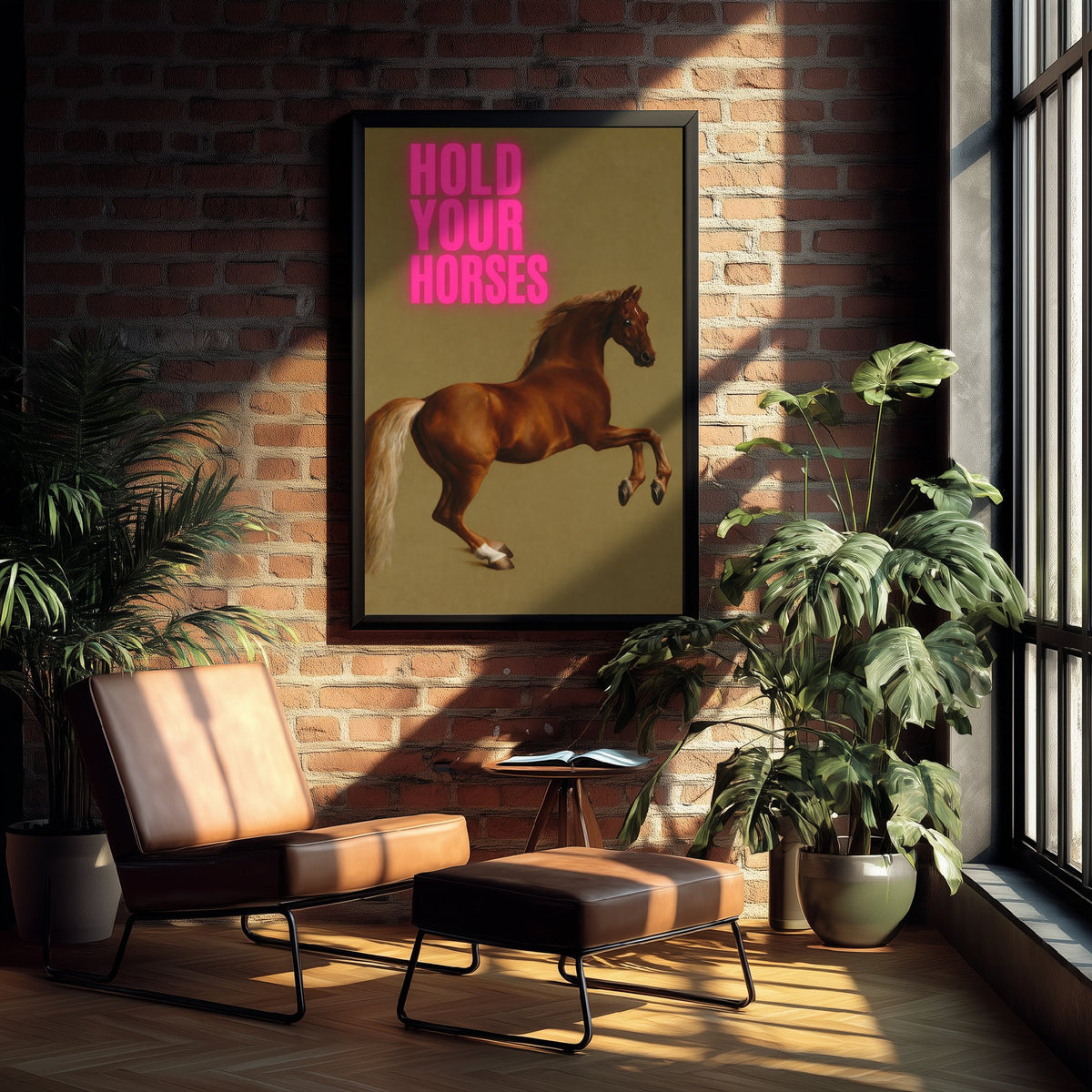 Hold Your Horses Funny Art Print - Whistlejacket by Stubbs Parody Poster - Altered Classic Painting - Horse Lover Gift